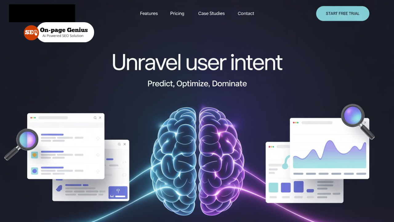 A futuristic digital interface showing a brain made of interconnected data nodes and keywords, glowing with blue and purple lights. In the background, a search engine results page (SERP) is transforming with AI-powered graphs, charts, and magnifying glass icons. The environment feels intelligent, clean, and tech-forward, symbolizing semantic understanding and user intent in modern SEO. Flat vector style or semi-realistic, ideal for a tech blog hero image.